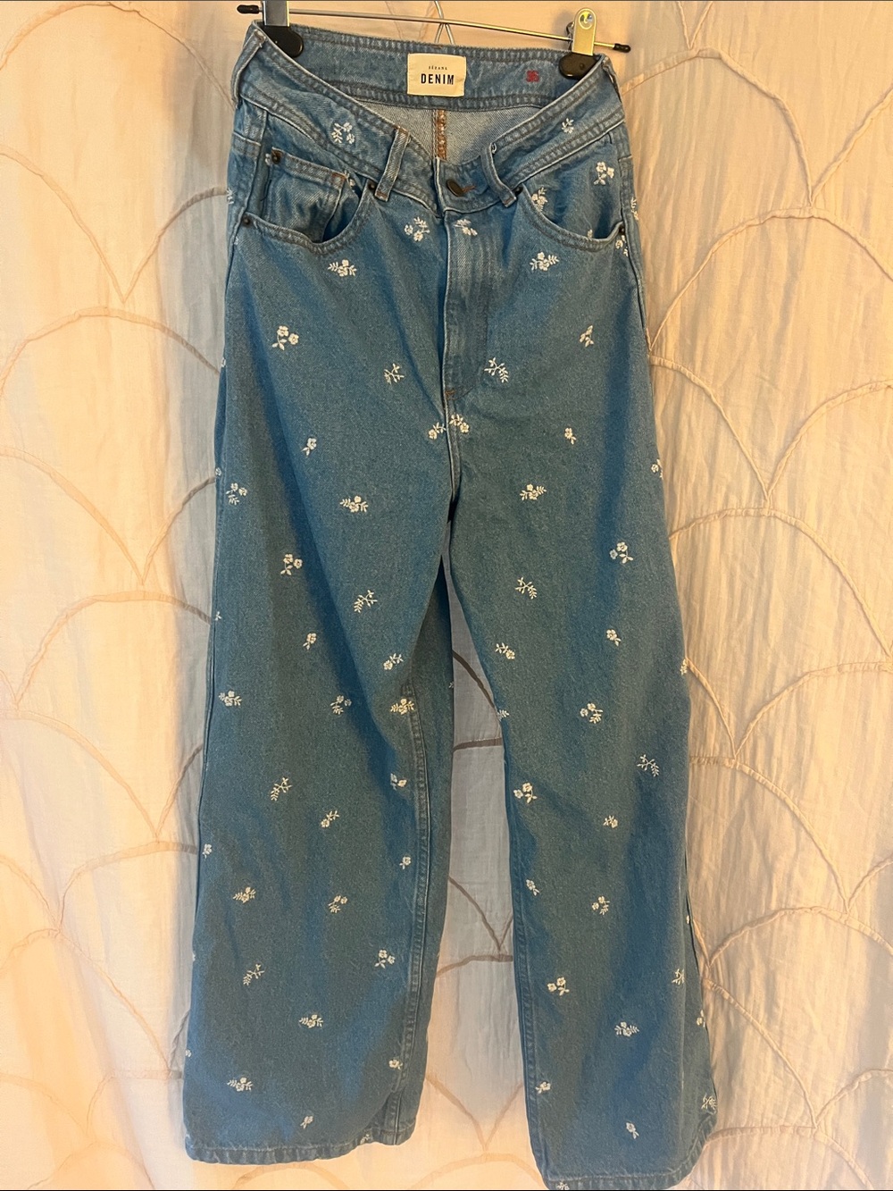 Sezane Le Crop Floral Embroidered Jeans High Rise Wide Leg Crop Size 4 - Picture 5 of 7
